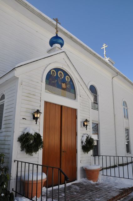 Front doors of church, angled