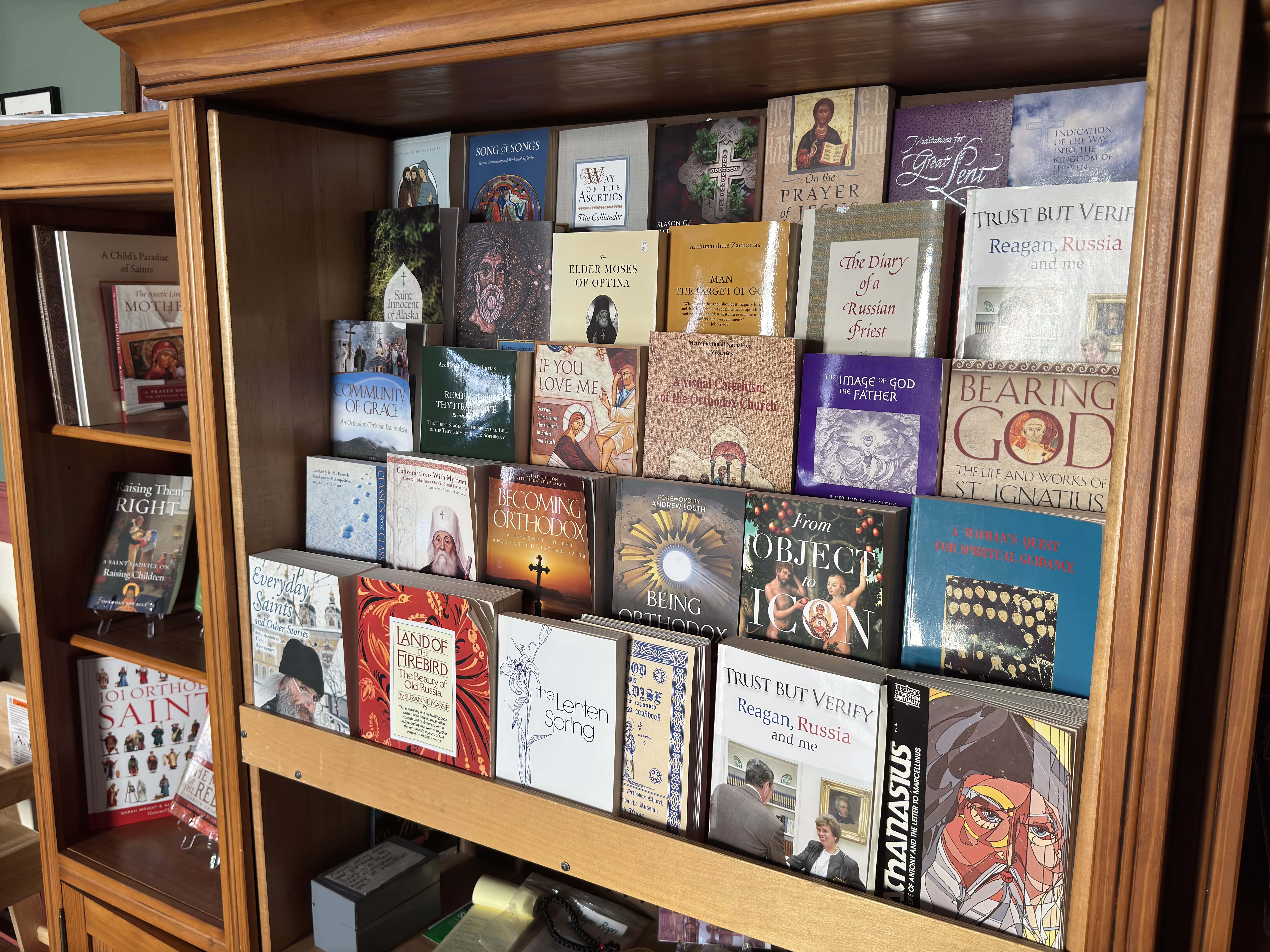 Books for sale in the church bookstore.