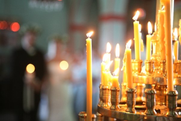 Candles lit in church